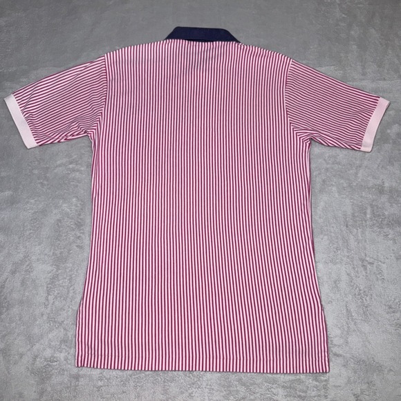 Vintage Polo Ralph Lauren Pink White Striped Navy & Pink Trim Polo‎ Shirt Medium - Picture 8 of 10